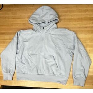Athleta Forever Fleece 1/2 Zip Hoodie, Light Blue, Women's Size Medium